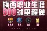 梅西900球分布：巴萨672球、阿根廷115球、巴黎32球、迈阿密81球